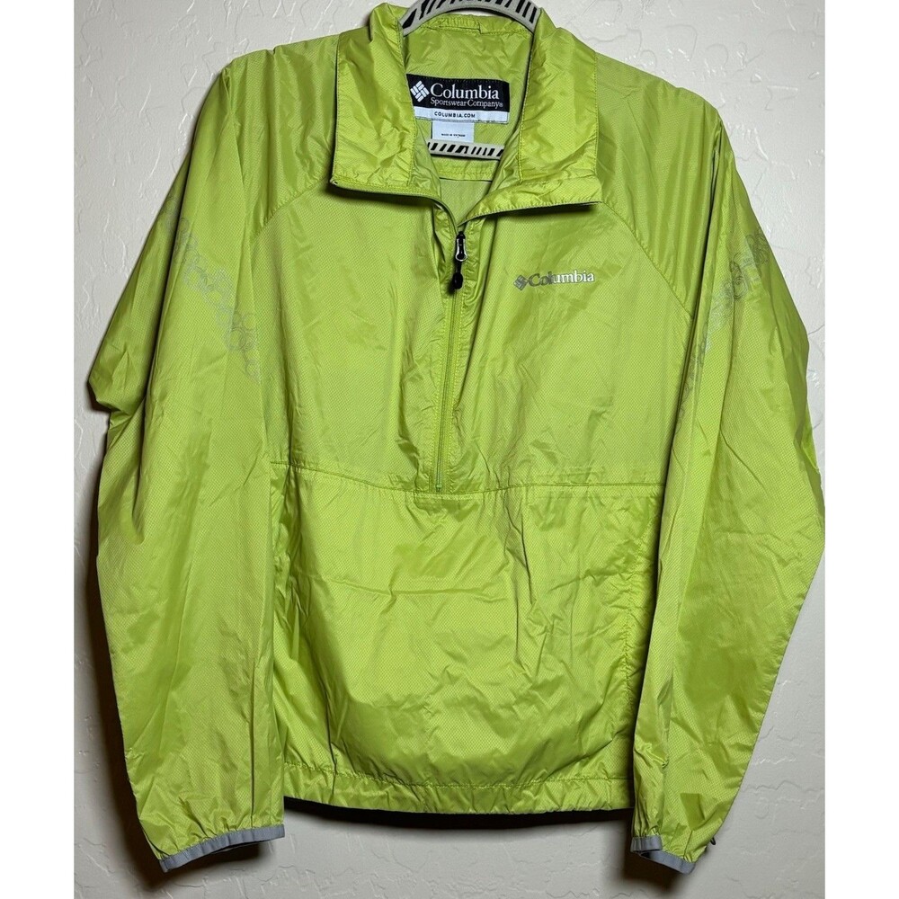 Columbia Womens XL Lime Green Half Zip Windbreaker Jacket Reflective Running